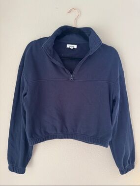 Garage Navy Cropped Half-Zip Sweatshirt